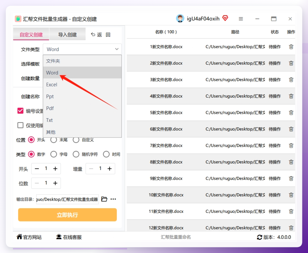 第三步：确认Word类型
