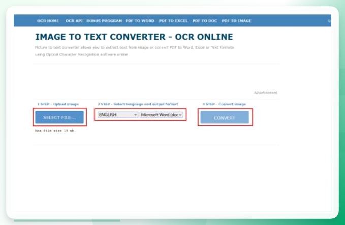 OnlineOCR工具上传与参数设置界面