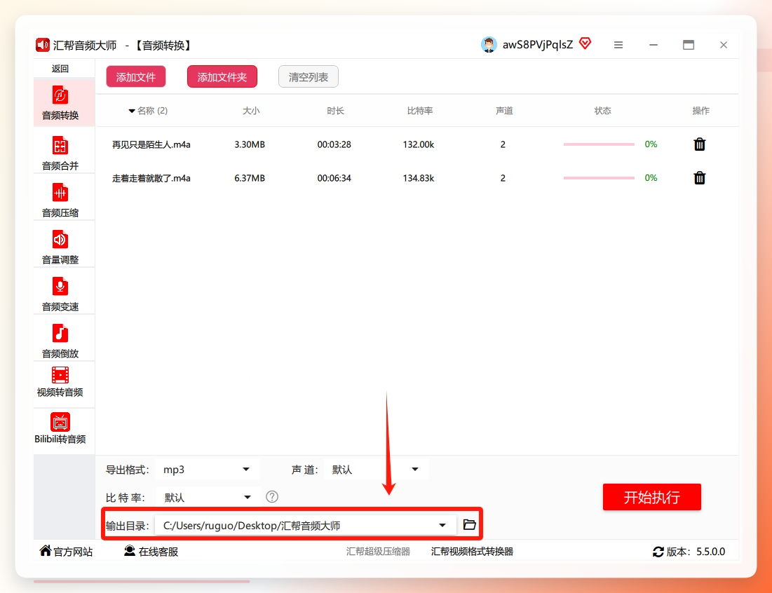 设置输出路径并开始执行