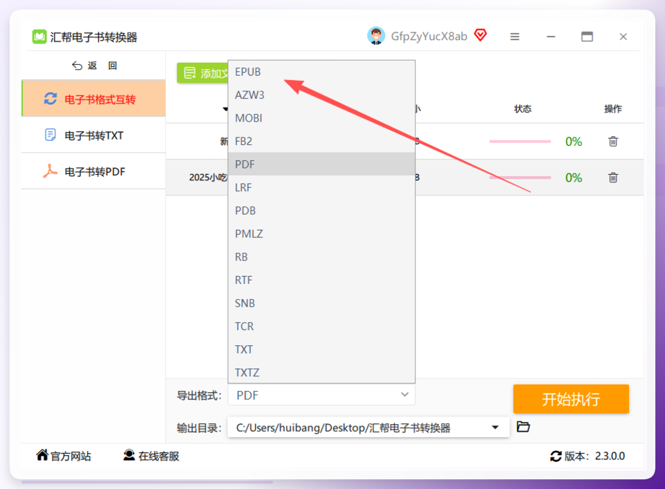 选择EPUB导出格式