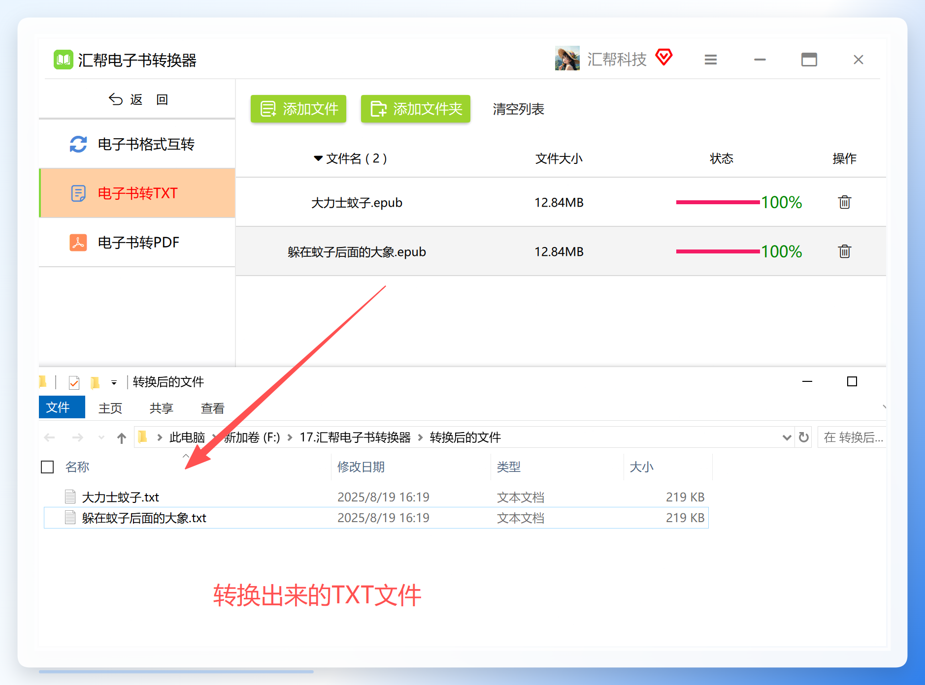 在输出目录查看转换好的TXT文件