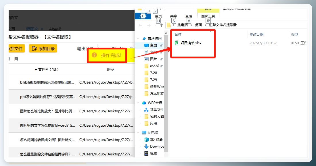 提取完成，查看输出文件