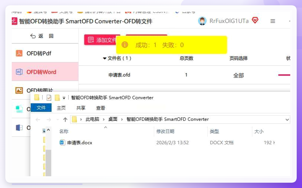 智能OFD转换助手转换报告界面