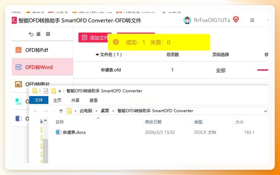 智能OFD转换助手转换报告界面