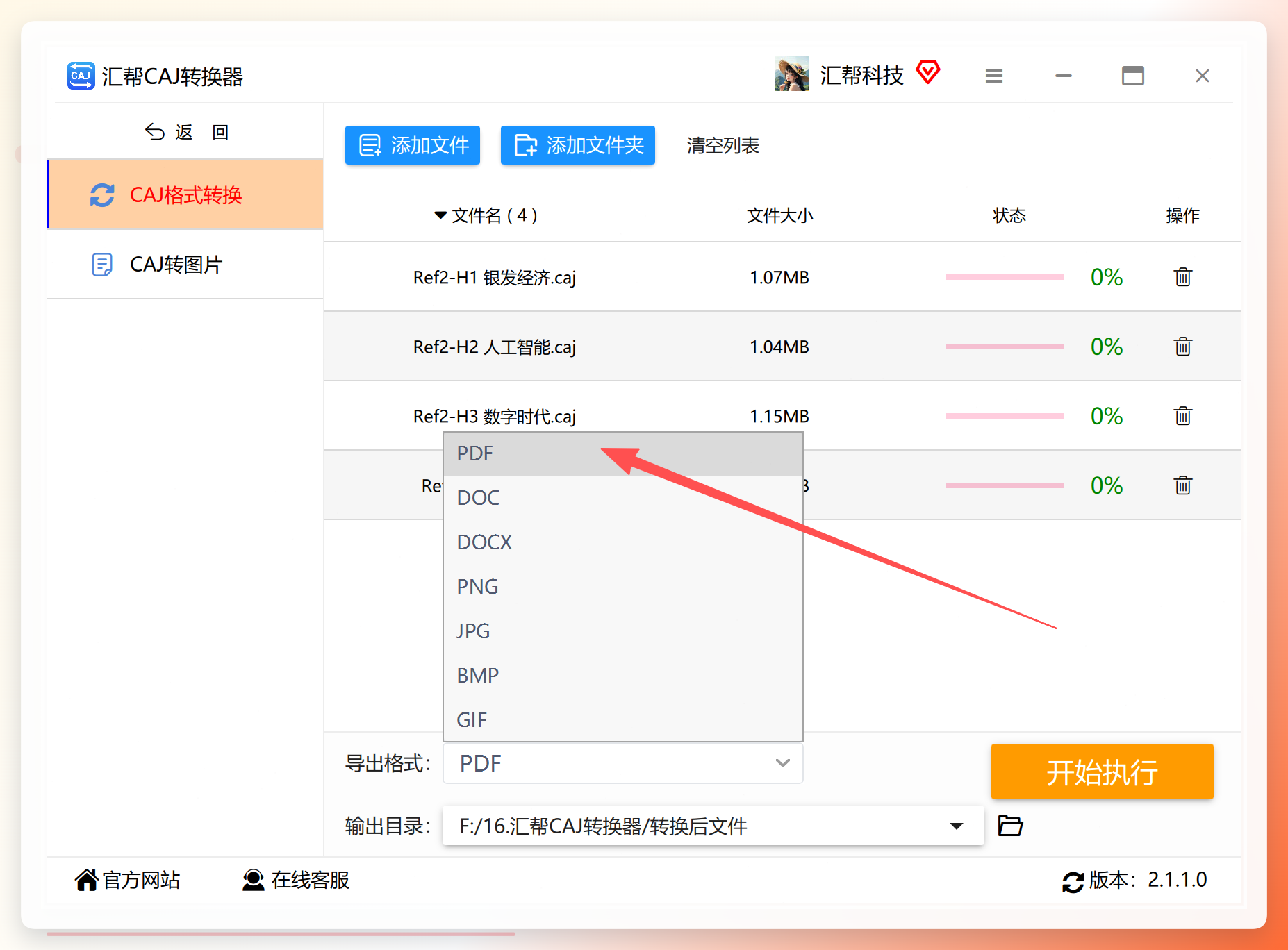 选择输出格式