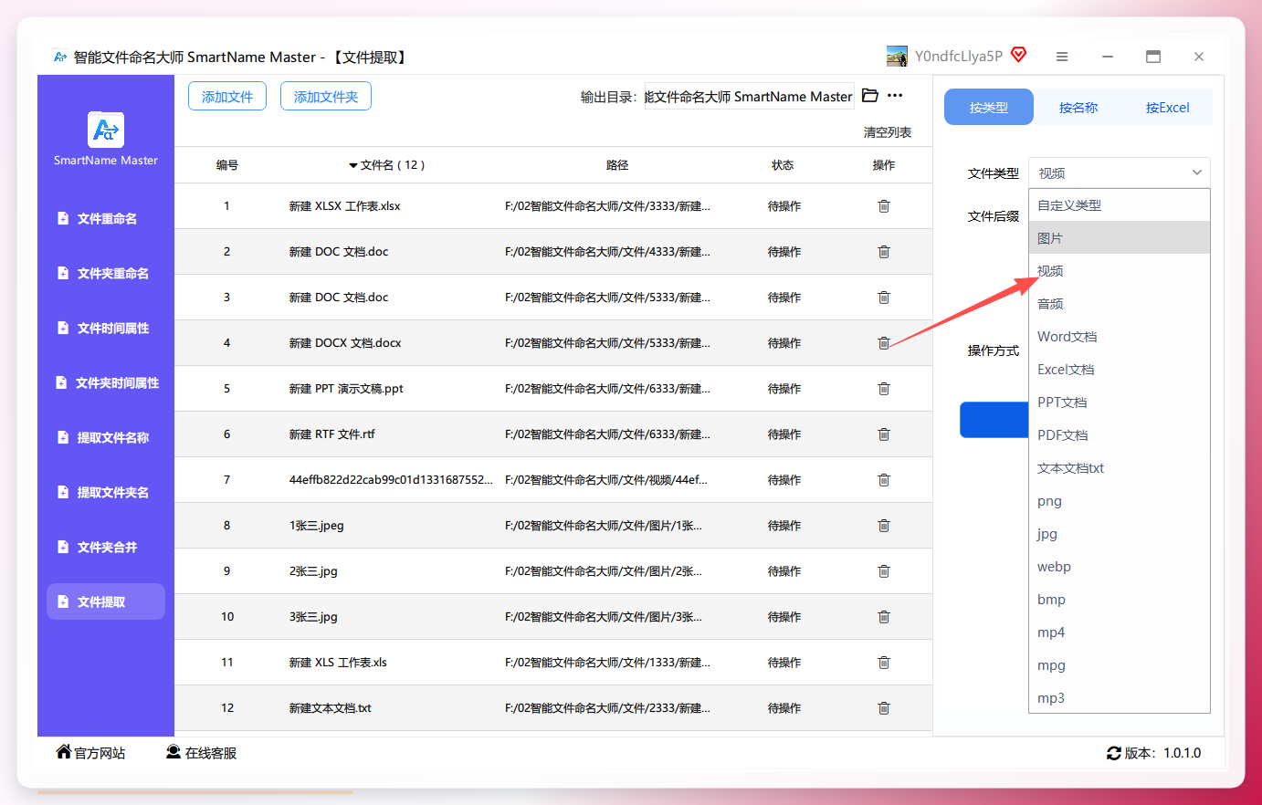 智能文件命名大师-选择视频类型