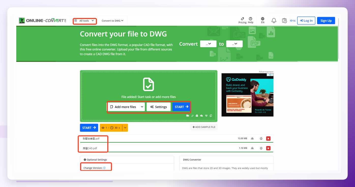 Online-Convert操作页面
