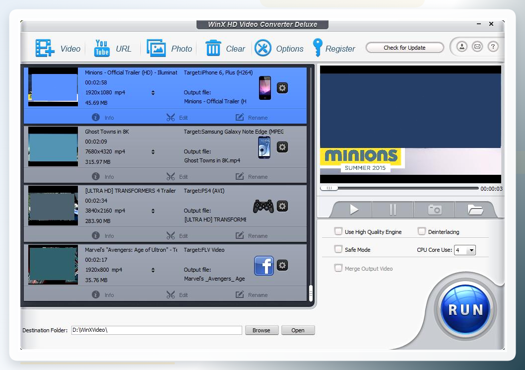 WinX Video Converter界面