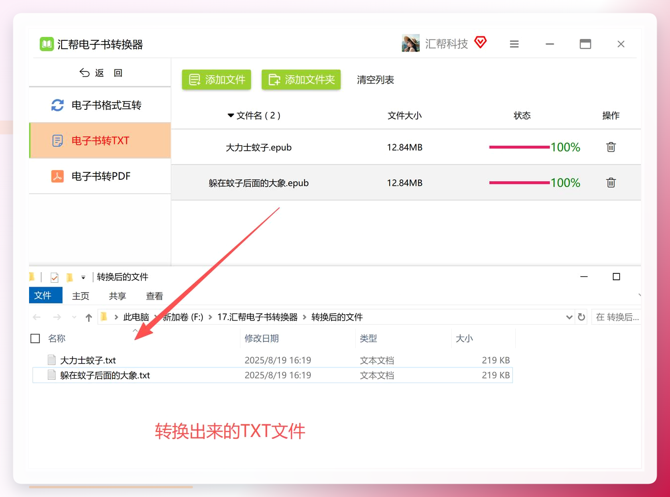 在输出目录中找到转换完成的TXT文件