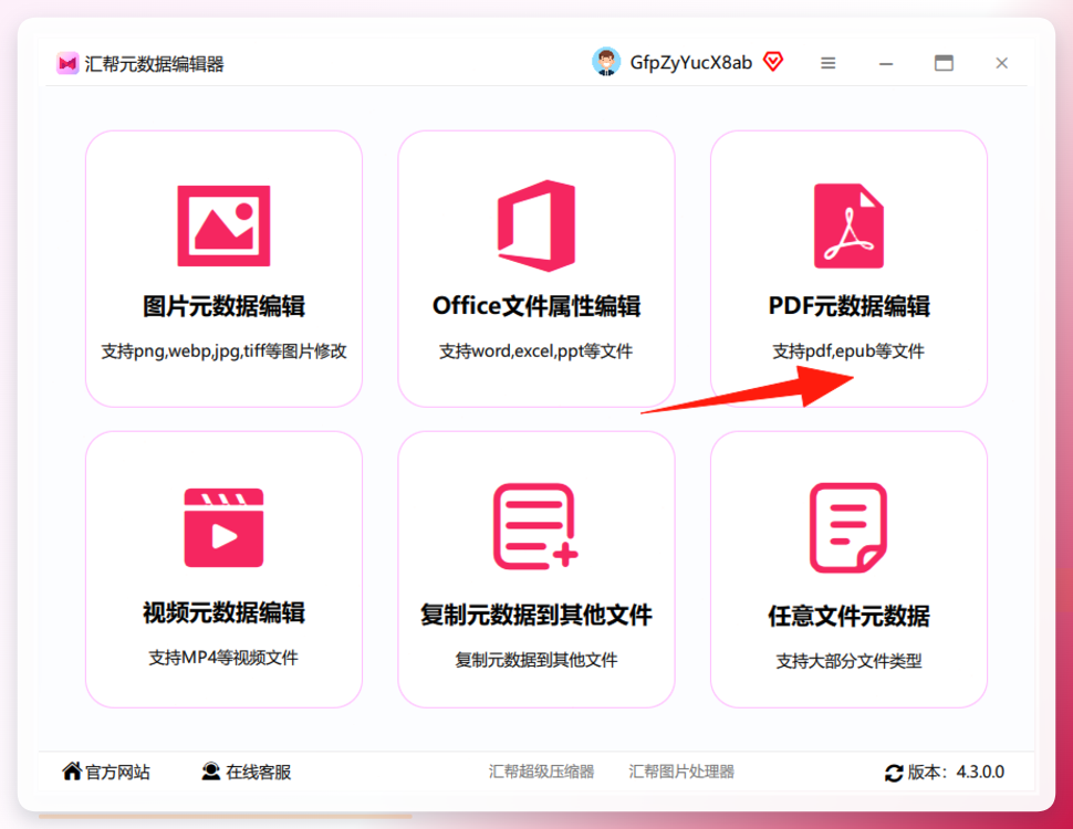 选择PDF元数据编辑功能