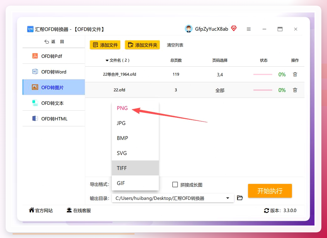选择导出格式