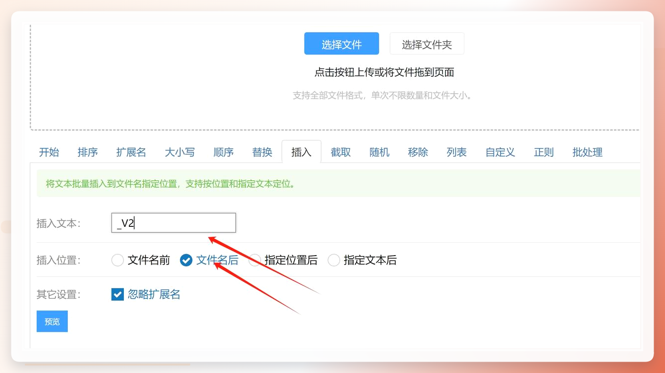 上传文件并设置插入规则