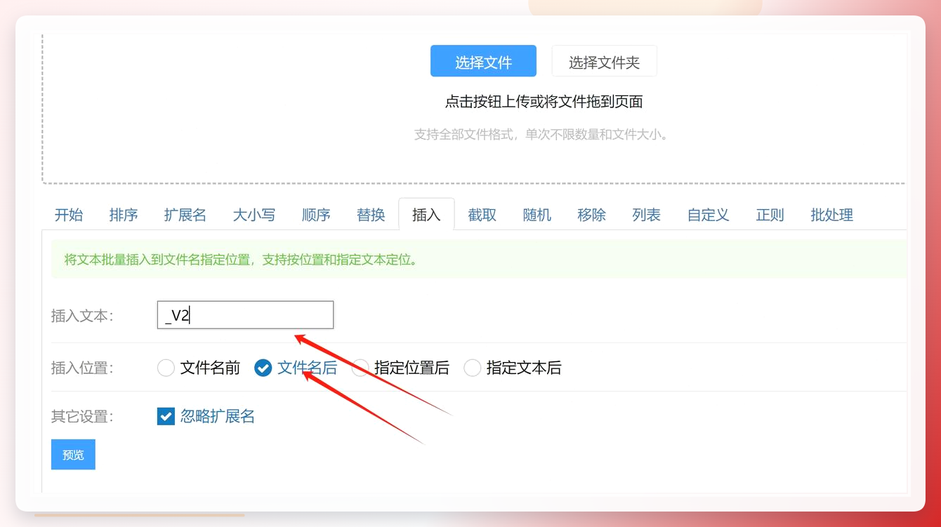 Rename工具设置插入