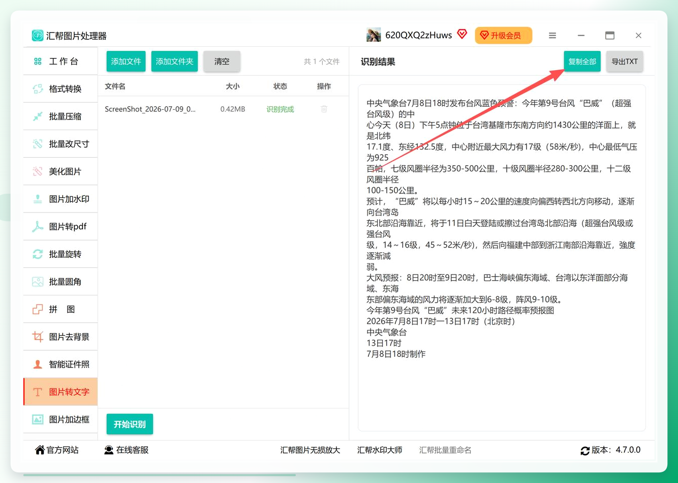 一键复制与导出TXT