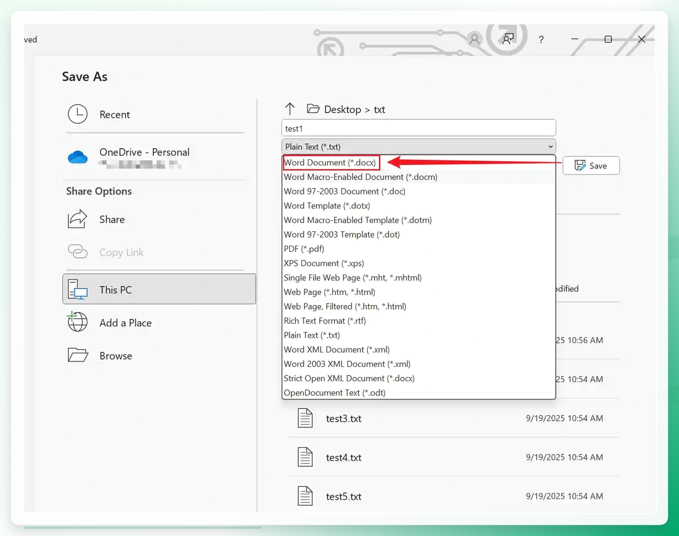 Microsoft Word打开txt