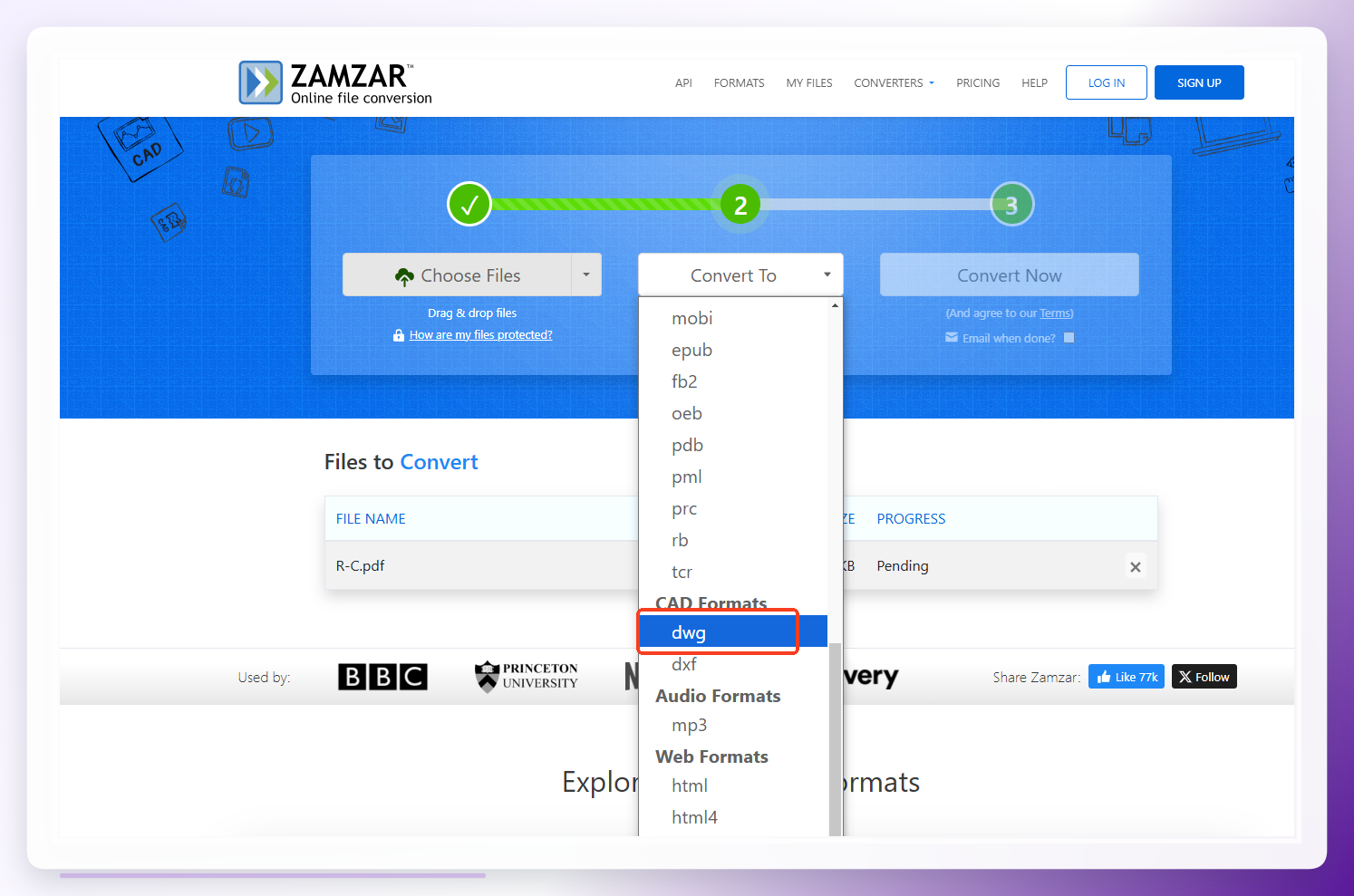 zamzar格式选择