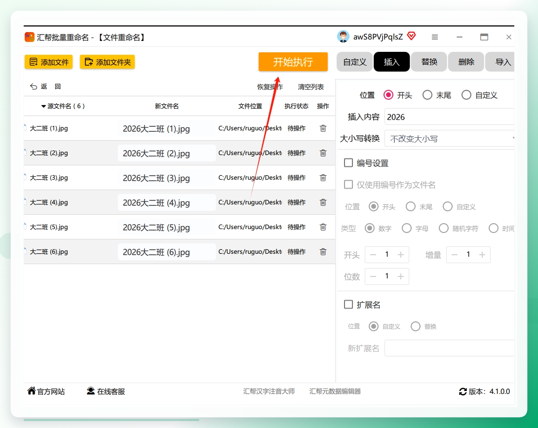 点击开始执行按钮进行重命名