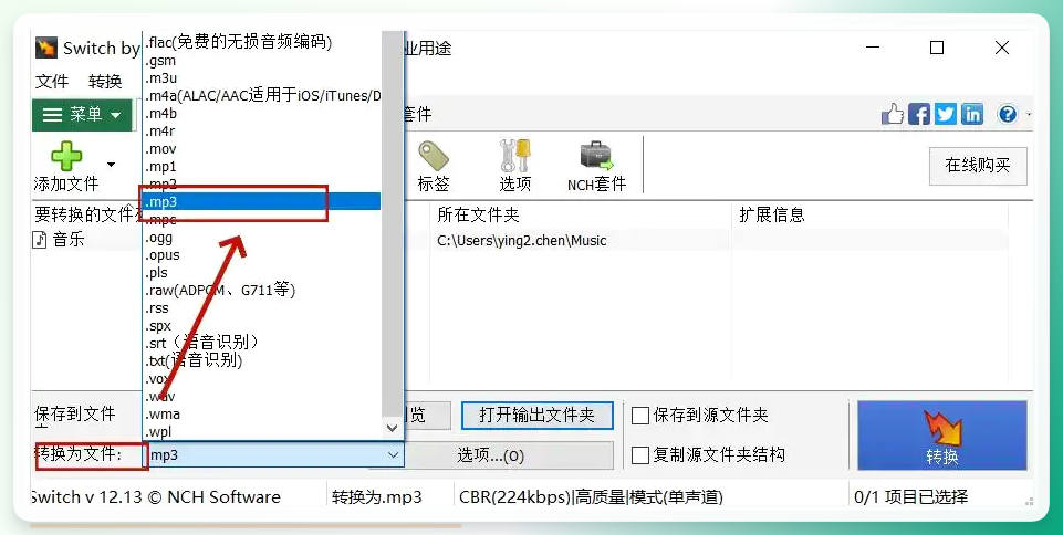 Switch选择MP3格式
