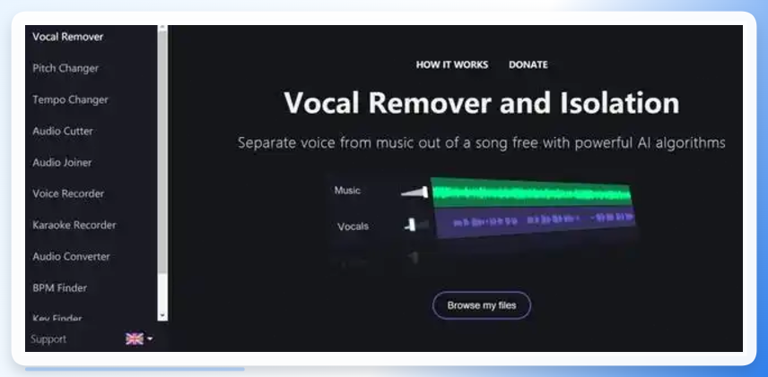 VocalRemover.org人声提取网页界面