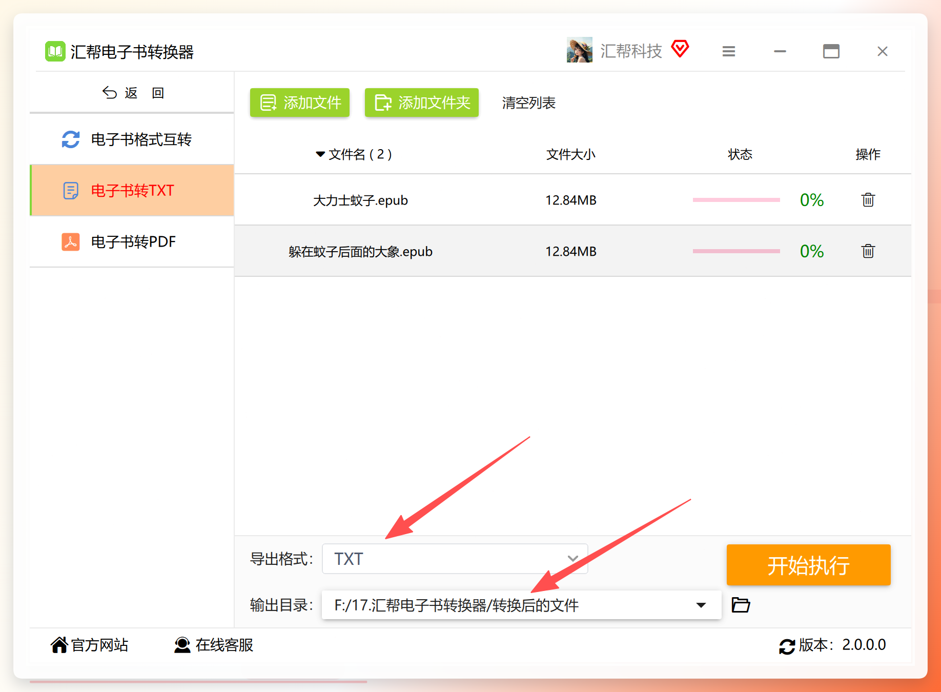 选择TXT格式