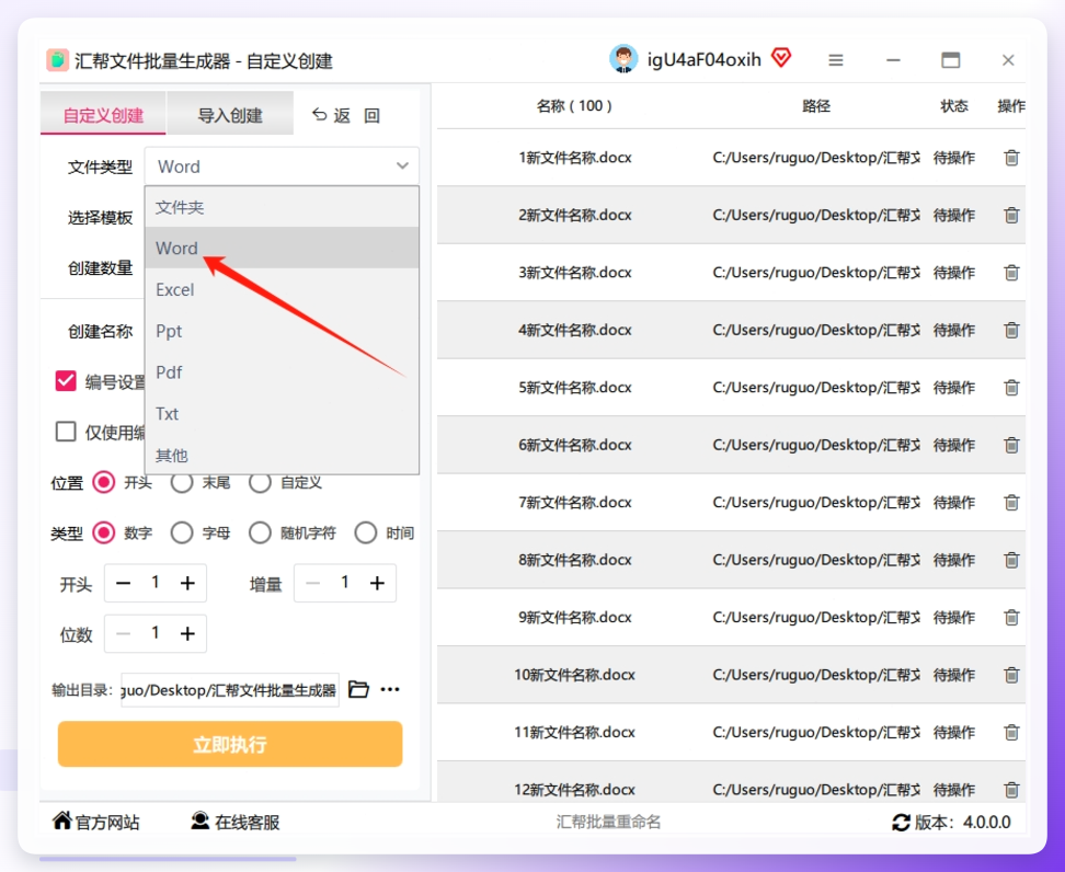 第三步：确认Word类型