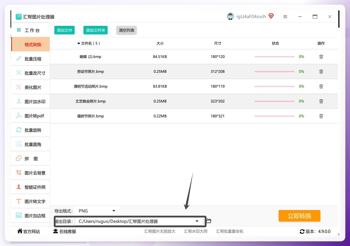 4. 选择输出路径：点击「浏览」设置转换后PNG文件的保存位置，也可选择软件默认路径