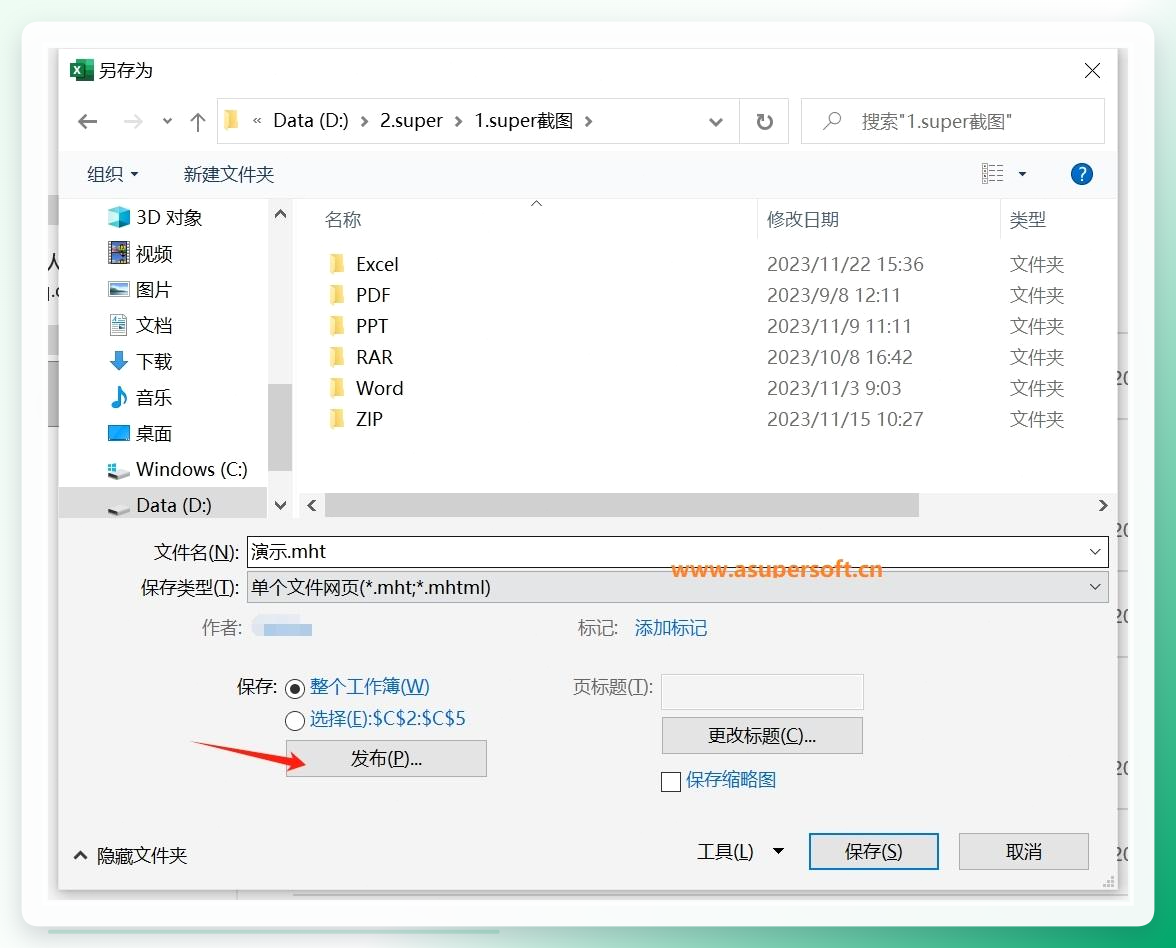 Excel发布工作表选项