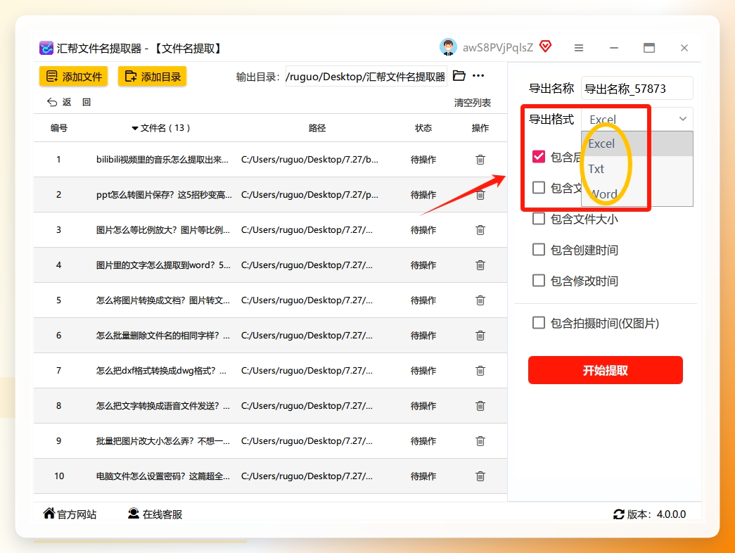 第三步：选择Excel格式