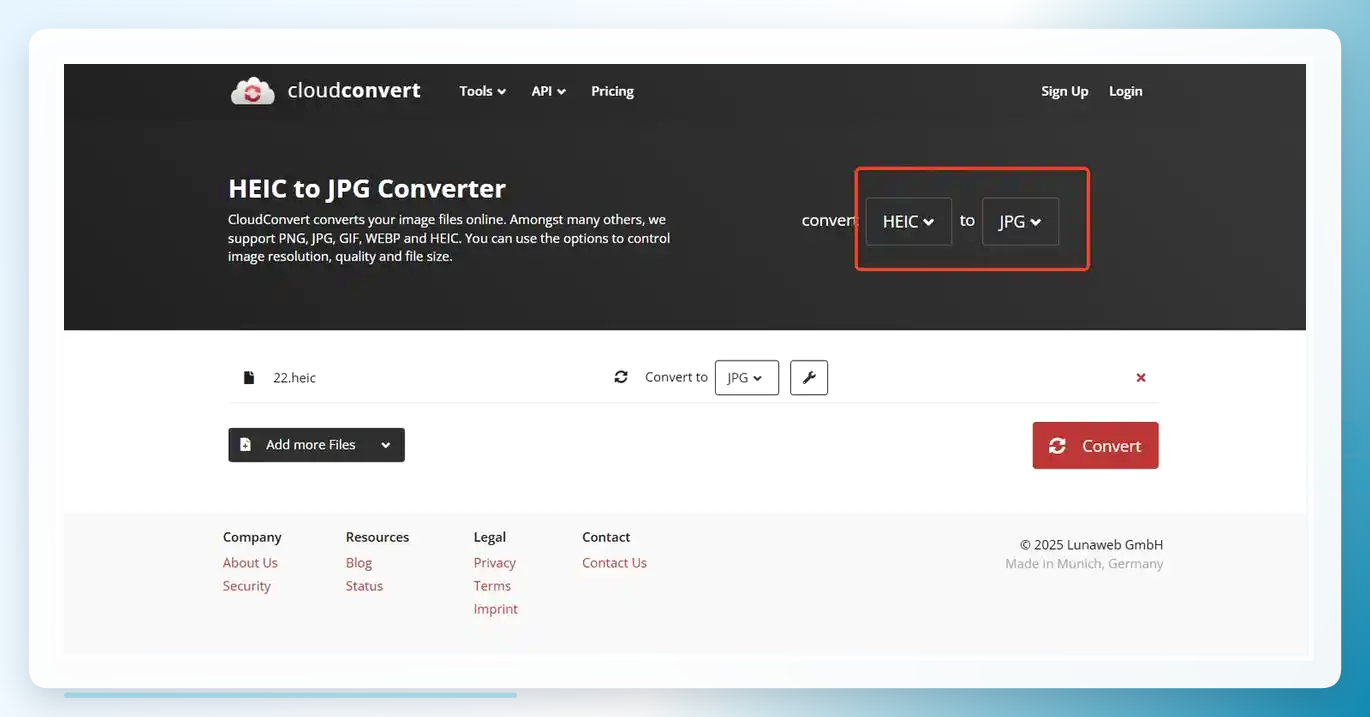 CloudConvert在线转换界面