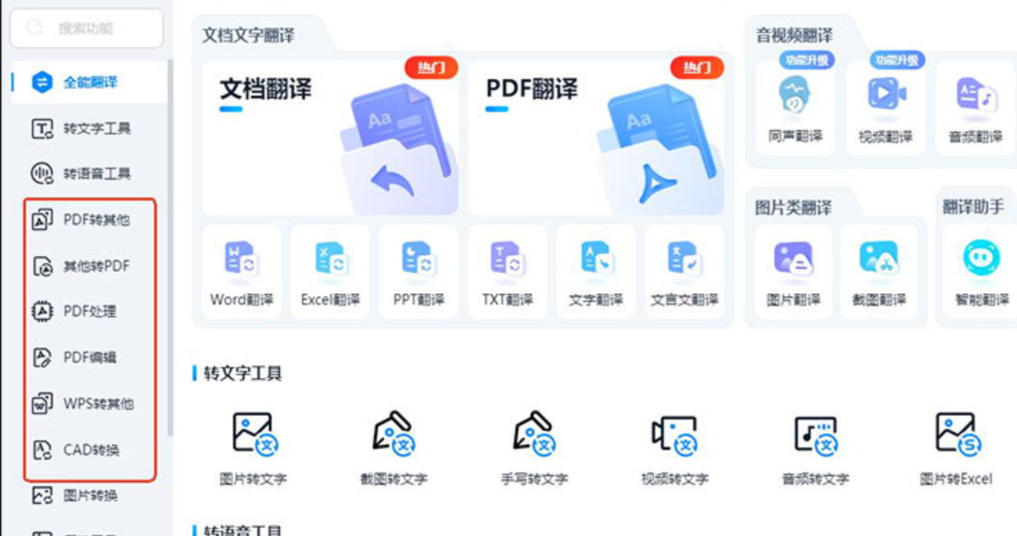 全能翻译官功能栏