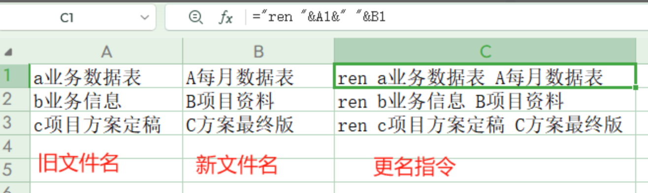 在Excel中生成ren命令