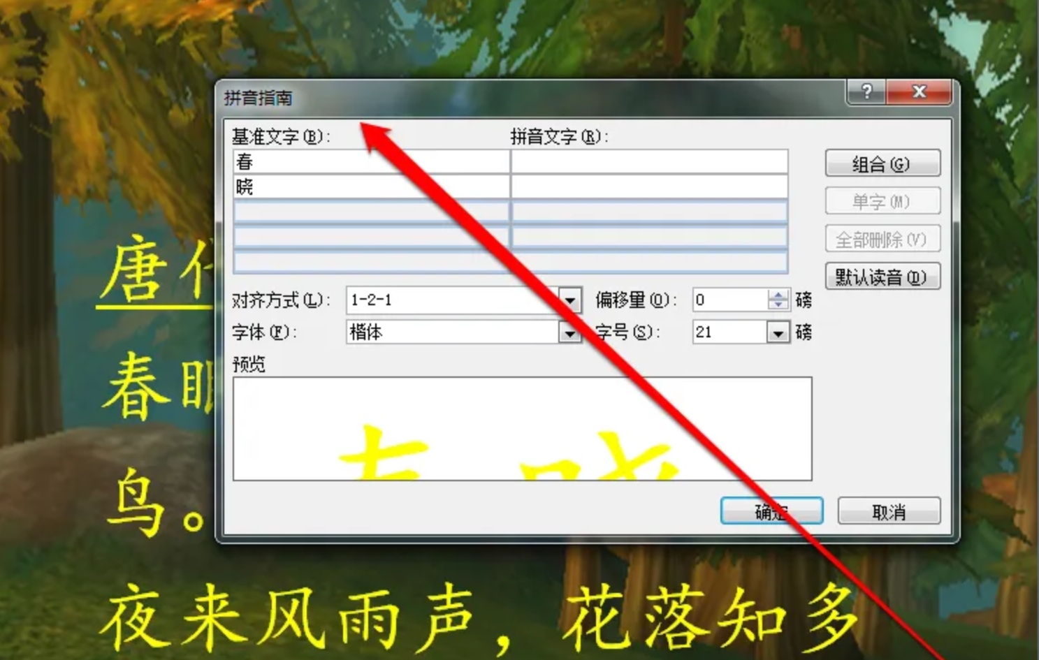 拼音指南对话框设置
