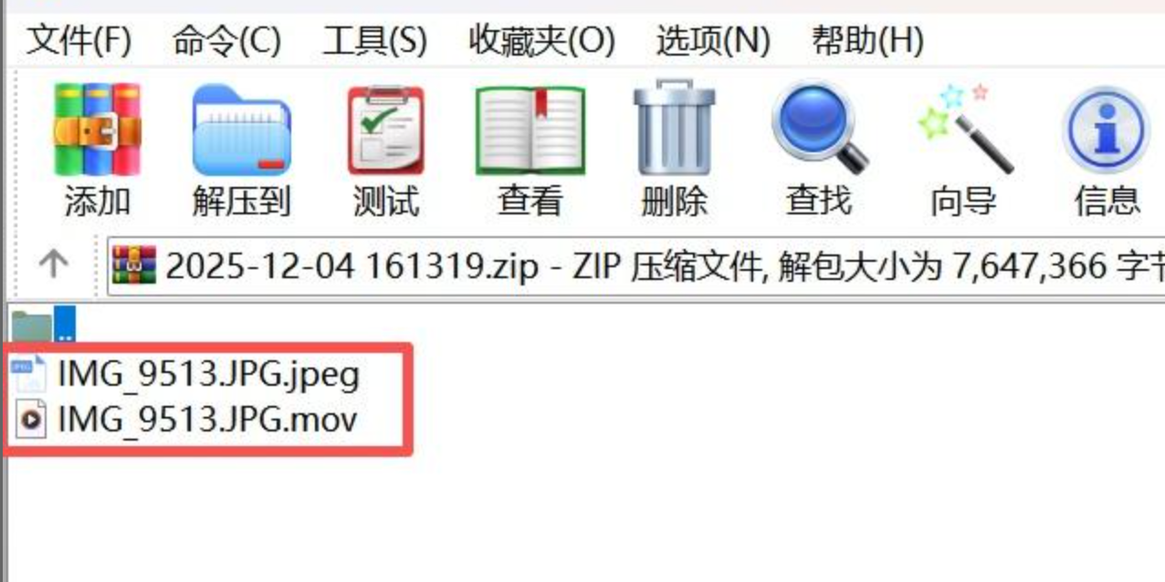 解压后获得JPEG和MOV