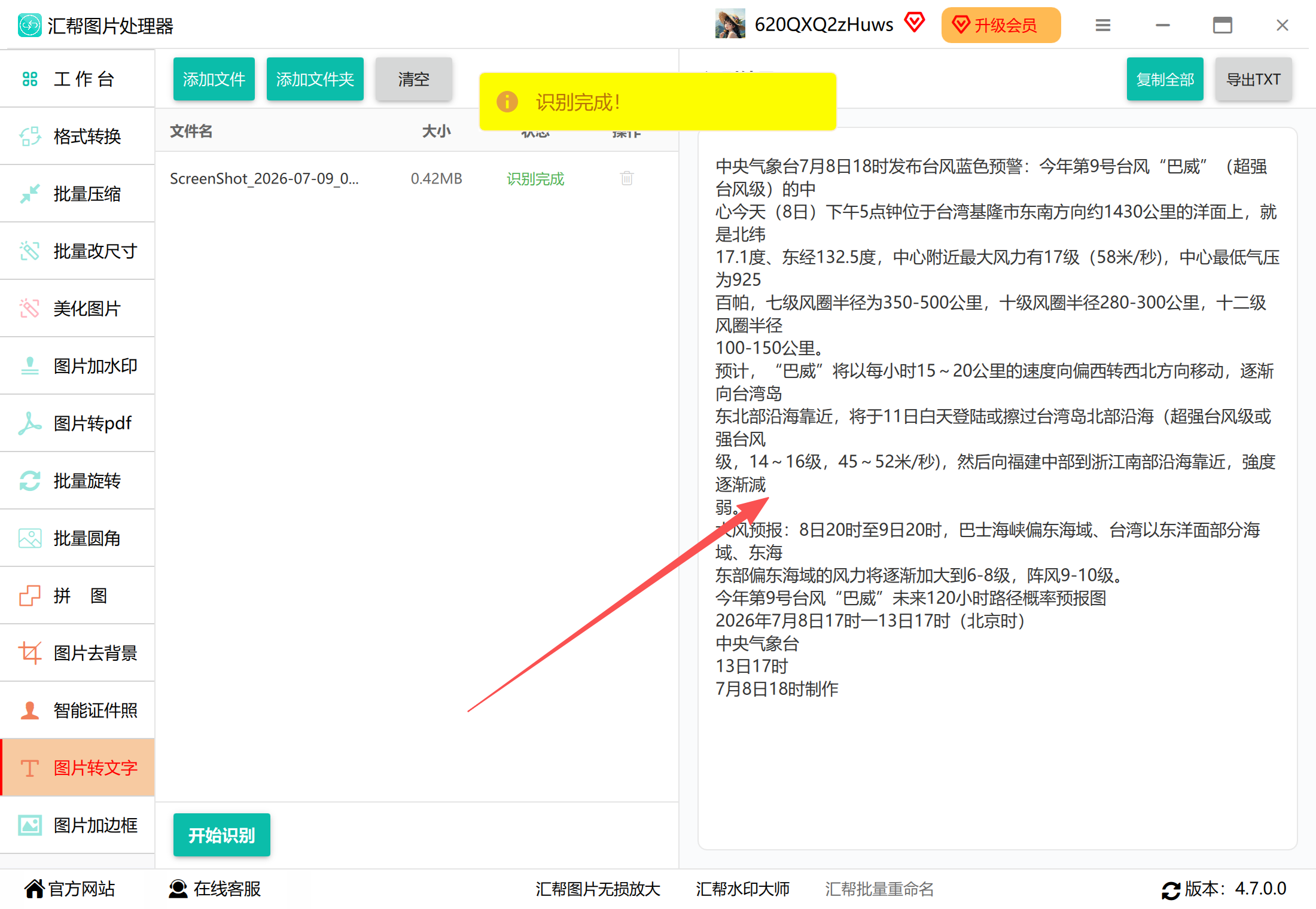 查看识别出来的文字结果